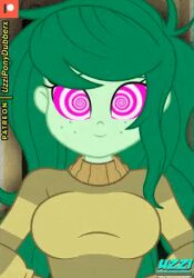 animated animated_gif blush bouncing_breasts breasts censored cleavage equestria_girls female_only femsub freckles green_hair green_skin happy_trance large_breasts long_hair my_little_pony navel no_bra nude open_mouth pink_eyes seductive_smile signature smile spiralwash_eyes topless uzzi-ponydubberx wallflower_blush