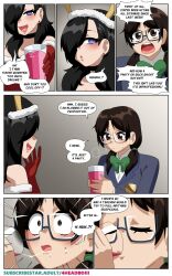  4headboiii black_hair comic dandadan dialogue drugged english_text femdom femsub glasses hypnotic_drink hypnotized_dom hypnotized_hypnotist joo_(dandadan) long_hair rin_sawaki short_hair tagme text 