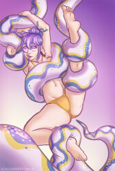  barefoot bikini coils femsub happy_trance kaa_eyes midriff original purple_hair scalesandspirals short_hair snake tentacles 