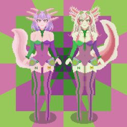  animated animated_gif axolotl_girl femsub glowing_eyes hory_monst jesmonssvt mother_and_daughter nyarukavt pink_hair pixel_art purple_hair tail virtual_youtuber white_hair white_skin 