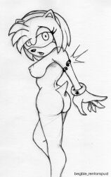 amy_rose begbierentonspud bottomless breasts empty_eyes female_only femsub furry greyscale hedgehog_girl hypnotic_accessory monochrome nude short_hair solo sonic_the_hedgehog_(series) tongue tongue_out topless traditional