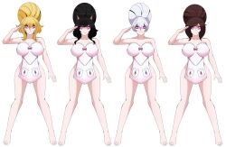  absurdres alternate_hairstyle apron barefoot beehive_hair black_hair blake_belladonna blonde_hair bow breasts brown_hair cat_ears cat_girl domestication eyeshadow happy_trance heart heart_eyes housewife istravas large_breasts multiple_girls multiple_subs naked_apron pink_eyes ruby_rose rwby saluting smile standing standing_at_attention stepfordization story weiss_schnee white_hair yang_xiao_long 