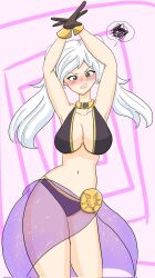  a_singular_fish arms_above_head blush body_control breasts choker cleavage dancer dancing embarrassed eyebrows_visible_through_hair female_only femsub fire_emblem fire_emblem_awakening gloves grey_eyes large_breasts long_hair midriff nintendo robin_(fire_emblem_awakening) thighs twintails unhappy_trance white_hair 