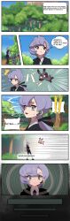  anabel comic earpiece english_text femsub long_hair nintendo pokemon pokemon_sun_and_moon ponytail purple_eyes purple_hair spinda spiral spiral_eyes suit surprised sweat text yachi_76573 