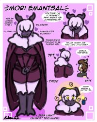 antenna blush brown_hair bug_girl character_profile chubby clothed dialogue femsub hypnotic_light kilroylucy18 large_breasts lighter lucy_theodulf_(kilroylucy) milf mommy_fetish mori_emantsal_(kilroylucy18) moth_girl original smile tagme text white_hair wholesome