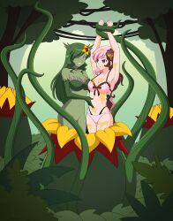  abelia absurdres bondage breasts cleavage dazed empty_eyes female_only femdom femsub gloves green_hair jimryu large_breasts long_hair monster_girl nectar neopolitan open_mouth opera_gloves original plant plant_girl rwby story swimsuit tentacles 
