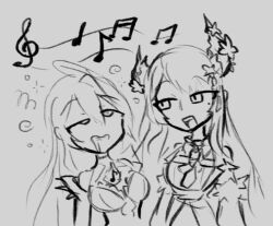 drool elizabeth_rose_bloodflame female_only femdom femsub grey_background happy_trance hololive hololive_english horns hypnotic_audio long_hair mole nerissa_ravencroft original simple_background skecchyartist sketch