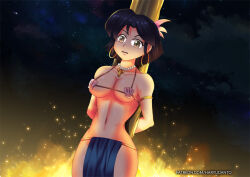akane_tendo arm_bands blue_hair breasts brown_eyes clothed_exposure earrings female_only hadant jewelry loincloth micro_bikini necklace ranma_1/2 short_hair signature tribal
