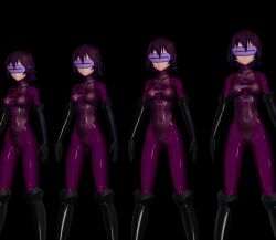  3d black_background bodysuit boots clone drone expressionless female_only femsub gloves hypnotic_accessory latex leotard mmd multiple_girls multiple_subs opera_gloves purple_hair rubber ryona.rar short_hair simple_background standing tech_control tight_clothing visor 