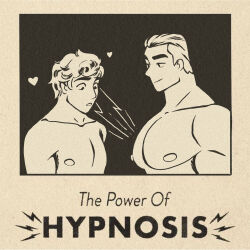  advertisement caldatelier heart hypnotic_muscles male_only malesub meme monochrome multiple_boys nipples smirk text topless 