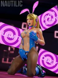  3d bangs bare_shoulders blonde_hair blue_lipstick boots breasts bunny_ears bunny_girl bunnysuit collar corruption cuffs earrings eye_roll female_only femsub fingering fishnets gloves happy_trance headphones high_heels kneeling large_breasts lipstick long_hair mantra masturbation metroid_(series) monitor nautilic navel nintendo open_mouth pantyhose pink_eyes ponytail purple_eyes rubber samus_aran see-through shiny_skin smile solo spiral_eyes symbol_in_eyes tech_control text tongue tongue_out watermark 