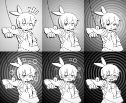 ahegao before_and_after blush comic drool empty_eyes greyscale happy_trance male_only malesub manip pendulum pocket_watch professor-celestino_(manipper) puyo_puyo ramaz191 short_hair sig tongue tongue_out