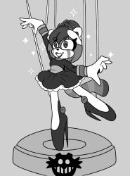 altered_common_sense alternate_costume animal_ears ballerina doll dollification empty_eyes eyelashes female_only femsub furry greyscale happy_trance hongcha_(azure-lionheart) human_puppet lipstick monochrome original overlord_trey puppet red_panda_girl sonic_the_hedgehog_(series) sparkle spiral_eyes statue