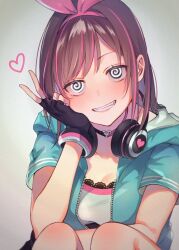  animated animated_eyes_only animated_gif breasts brown_hair bunny_ears choker cleavage female_only femdom fingerless_gloves gloves glowing glowing_eyes headphones hypnosoul_(manipper) hypnotic_eyes jacket kizuna_ai kuu_u_ large_breasts long_hair looking_at_viewer manip pov pov_sub sharp_teeth smile spiral spiral_eyes symbol_in_eyes v virtual_youtuber 