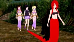  3d black_hair blonde_hair empty_eyes femdom femsub finalheart happy_trance harem_outfit hypnotized_walking large_breasts multicolored_hair naga_girl original snake_girl 