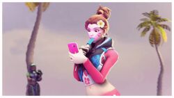  3d animated artist_request beach breasts brown_hair clothed d.va dark_skin dazed drool empty_eyes expressionless female_only femdom femsub hypnotic_screen large_breasts midriff open_mouth overwatch ponytail popsicle sombra_(overwatch) source_filmmaker source_request swimsuit tech_control trance_break video 