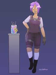 boots candy female_only hypnotic_food littleinksheep purple_hair short_hair shorts simple_background solo tagme