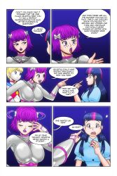  blonde_hair blue_eyes bow comic crossover dialogue earrings equestria_girls freckles hair_buns kimberly_smith_(daveyboysmith9) large_breasts long_hair magical_girl multicolored_hair my_little_pony original purple_eyes purple_hair sailor_moon sailor_moon_(series) short_hair smile story text twilight_sparkle twintails wadevezecha 