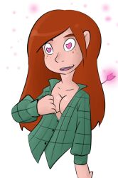  arrow charm_(spell) cleavage disney female_only femsub freckles gravity_falls happy_trance heart heart_eyes mr.h open_mouth red_hair solo symbol_in_eyes undressing wendy_corduroy western 