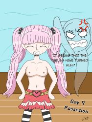 breasts hypnovember one_piece perona pink_hair skirt text the_new_o-girl unaware