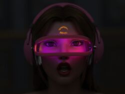 3d amethystpendant brown_eyes brown_hair dazed empty_eyes expressionless female_only femsub glowing headphones lipstick_mark long_hair makeup open_mouth original red_lipstick solo tech_control visor