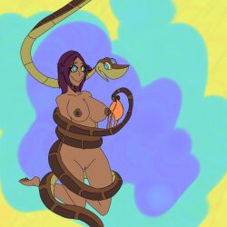  barefoot bleach bottomless breasts coils dark_skin disney feet femsub happy_trance kaa kaa_eyes large_breasts long_hair maledom purple_hair smile the_humble_novice the_jungle_book topless yoruichi_shihoin 