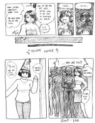  black_hair blush bodysuit breasts cleavage comic drone drool empty_eyes female_only femdom femsub greyscale groping headphones holding_breasts hypnotic_audio hypnotic_music incest latex monochrome open_mouth original sisters sleepymaid standing standing_at_attention text thought_bubble traditional yuri 