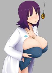 breasts brown_eyes cleavage empty_eyes female_only femsub huge_breasts icontrol_(manipper) lab_coat manip nao_(ritsancrossover) necklace nintendo one-piece_swimsuit open_mouth pendulum pokemon pokemon_(anime) professor_ivy purple_hair short_hair solo swimsuit 