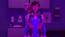  3d animated blonde_hair blue_eyes bodysuit breasts brown_hair clothed d.va doctor expressionless female_only femdom femsub glasses groping happy_trance kaa_eyes lip_biting mercy multiple_girls open_mouth overwatch ponytail ring_eyes short_hair smile video vynil yuri 
