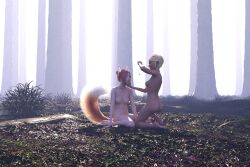 3d animal_ears bottomless breasts female_only femdom femsub fox_girl nude tongue tongue_out topless