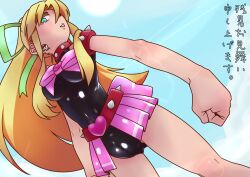 angry blonde_hair blue_eyes cameltoe capcom collar corruption earrings enemy_conversion femsub jewelry latex long_hair megaman_(series) ponytail radeon robot roll text translated