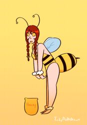  antenna bare_legs bee_girl braid bug_girl drool female_only femsub freckles honey hypnotic_food leaning_forward leotard littleinksheep original red_hair slouching solo standing symbol_in_eyes twin_braids twintails viltai_(viltai) wings 