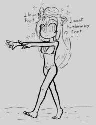 animal_ears barefoot bikini female_only femsub grey_background happy_trance jellyfish kaede_(skecchyartist) original ring_eyes simple_background skecchyartist sketch tail text wolf_girl zombie_walk