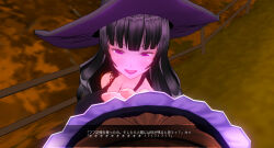 3d black_hair breasts brown_hair custom_maid_3d_2 female_only femdom femsub hat large_breasts maid purple_eyes sennoudaisuki tattoo text translated tribal_tattoo witch witch_hat
