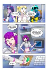  alien_girl bare_shoulders blonde_hair blue_eyes blue_skin brown_eyes cleavage comic crossover crown dialogue dress empty_eyes equestria_girls facial_markings femdom femsub freckles hair_buns happy_trance kimberly_smith_(daveyboysmith9) large_breasts long_hair lum midriff my_little_pony oni_girl open_mouth opera_gloves original princess purple_eyes purple_lipstick purple_skin sailor_moon sailor_moon_(series) short_hair smile story text twilight_sparkle twintails urusei_yatsura wadevezecha 