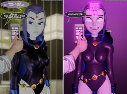 3d before_and_after cell_phone control_indicator dc_comics dialogue femsub happy_trance hypnotic_app latinkaixa raven teen_titans text