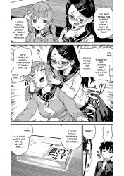 akitsuki_itsuki black_hair comic dialogue glasses greyscale monochrome original school_uniform skirt text