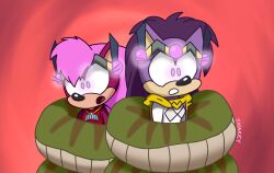 coils femsub furry gradient_background headband hypnotic_accessory lyric multiple_girls multiple_subs open_mouth pink_eyes queen_aleena_hedgehog snake snakeythingy sonia_the_hedgehog sonic_boom sonic_the_hedgehog_(series) sonic_underground tech_control tongue
