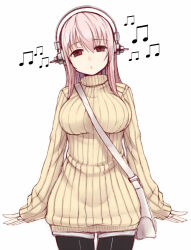 breasts dazed empty_eyes female_only femsub headphones hypnotic_accessory hypnotic_audio hypnotic_music large_breasts long_hair manip nitroplus pink_hair solo super_sonico sweater tech_control tiechonortheal_(manipper)