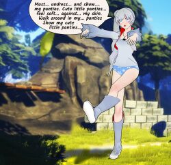 3d absurdres dazed empty_eyes expressionless female_only femsub karma-x long_hair open_mouth panties rwby text underwear weiss_schnee zombie_walk