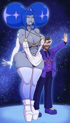  ass_expansion beard bimbofication blue_eyes blue_hair breast_expansion brown_hair dress femsub glasses gloves high_heels knights_of_guinevere maledom princess_guinevere suit wrenzephyr2 