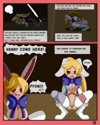 blonde_hair comic empty_eyes female_only femsub five_nights_at_freddy's five_nights_at_freddy's:_security_breach idpet nude pet_play ponytail split_personality tech_control text trigger vanessa_(five_nights_at_freddy's) vanny