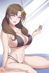 aslindsamure bikini_bottom bikini_top breasts brown_hair clothed_exposure condom do_you_love_your_mom_and_her_two_hit_multitarget_attacks female_only femsub happy_trance large_breasts long_hair looking_at_viewer mamako_osuki manip micro_bikini milf misterman4_(manipper) pendulum smile swimsuit tagme twintails