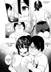 black_hair bouncing_breasts breasts comic dialogue empty_eyes expressionless greyscale hypnotic_app hypnotic_light inverted_nipples large_breasts maledom monochrome ponytail sakamata_nerimono spanish tagme text ugly_bastard
