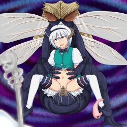 beelzebub_(smt) bottomless bow_tie brain_injection breasts femsub green_eyes hair_ribbon happy_trance insect monster nightmare_fuel open_clothes open_mouth panties pussy ribbon sex shin_megami_tensei short_hair silver_hair small_breasts tail_sex tears tentacles thighhighs touhou uetake555 underwear vaginal youmu_konpaku