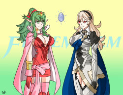 alerith aura breasts cleavage clothed corrin_(fire_emblem) crystal dragon_girl elf_ears empty_eyes english_text female_only femsub fire_emblem fire_emblem_awakening fire_emblem_fates glowing_eyes gradient_background green_hair happy_trance large_breasts long_hair nintendo smile standing text thighhighs tiki_(fire_emblem) white_hair 