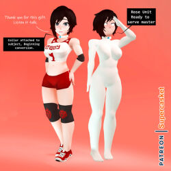 3d bodysuit breasts drone empty_eyes female_only femsub graybot grey_skin happy_trance large_breasts ruby_rose rwby source_filmmaker supercasket tech_control text