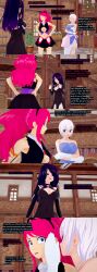  absurdres animal_ears aware black_hair blue_eyes cat_ears closed_eyes clothed cyanstargazer dialogue english_text fairy_tail fake_animal_ears female_only hair_covering_one_eye lisanna_strauss long_hair multicolored_eyes multiple_girls purple_eyes red_eyes sherry_blendy short_hair text white_hair 