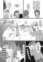  angry ayako_mitsuzuri blush clothed comic denial fate/hollow_ataraxia fate/stay_night fate_(series) female_only fue glasses greyscale long_hair medusa_(fate) medusa_(rider)_(fate) sakura_matou simple_background smile speech_bubble sweater tears text very_long_hair wholesome 