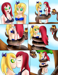 blonde_hair breasts comic disney erza_scarlet fairy_tail femsub happy_trance hypnotic_eyes jerrydestrtoyer kaa_eyes kissing large_breasts lucy_heartfilia maledom red_hair snake swimsuit the_jungle_book yuri